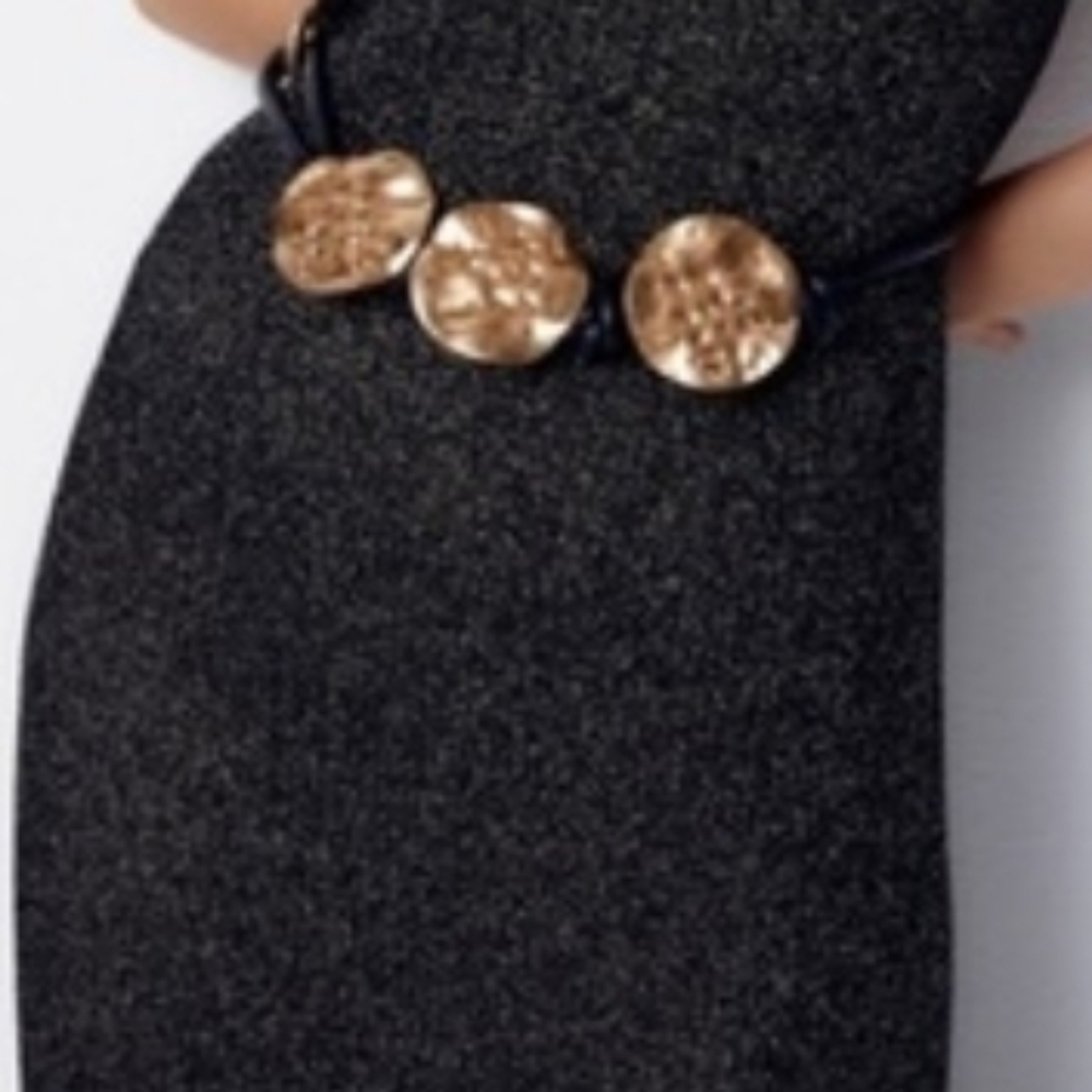 Nwt Zara Black Tubular Cord Belt Metal Trim Hammered Gold Appliqués Med M